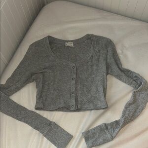Offline Aerie Grey Cropped Rib Long Sleeve